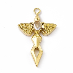 Crystal Vacuum Plating 201 Stainless Steel Pendants, with Rhinestone, Real 18K Gold Plated, Sword with Wing Charms, Crystal, 44.5x27x6mm, Hole: 3mm