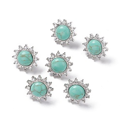 Synthetic Turquoise Synthetic Turquoise Sun Stud Earrings with Cubic Zirconia, Platinum Brass Jewelry for Women, Cadmium Free & Nickel Free & Lead Freead Free, 18mm, Pin: 0.8mm