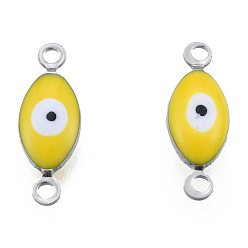 Yellow 304 Stainless Steel Enamel Connector Charms, Stainless Steel Color, Horse Eye, Yellow, 14.5x5x3mm, Hole: 1.2mm