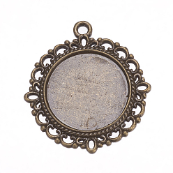 Bronze Antique  Pendants support en alliage de zinc pour cabochon et strass, diy accessoires pour la fabrication de bijoux, plat rond, sans plomb et sans cadmium, bronze antique, 33.5x30x1.4mm, Trou: 2mm