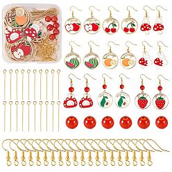 Mixed Color DIY Fruit & Rabbit Drop Earring Making Kit, Including Alloy Enamel Pendant, Crackle Glass Beads, 304 Stainless Steel Eye Pin, Brass Earring Hooks, Mixed Color, Pendant: 18pcs/box
