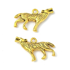 Antique Golden Tibetan Style Alloy Howling Wolf Pendants, Wolf, Cadmium Free & Nickel Free & Lead Free, Antique Golden, 26x18x4mm, Hole: 2mm