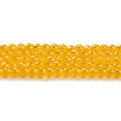 Verge D'or Foncé Chapelets de perles en verre transparentes  , ronde à facettes, verge d'or noir, 2x2mm, Trou: 0.6mm, Environ 184 pcs/chapelet, 14.49'' (36.8 cm)