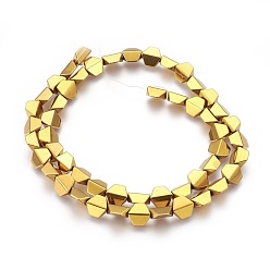 Golden Plated Electroplated Non-magnetic Synthetic Hematite Beads Strands, Polish, Trapezoid, Golden Plated, 8x8x4mm, Hole: 1mm, about 52pcs/strand, 16.14 inch(41cm)