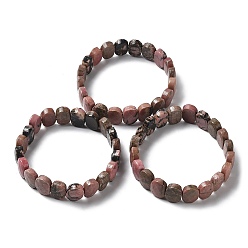 Rhodonite Bracelet extensible en perles de rhodonite naturelle, bijoux en pierres précieuses pour femmes, ovale, diamètre intérieur: 2-1/8 pouce (5.4~5.5 cm)