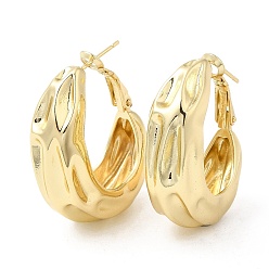 Настоящее золото 16K Толстые женские серьги-кольца с латунной текстурой, реальный 16 k позолоченный, 35x29 мм
