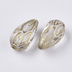 Clear Transparent Plating Acrylic Beads, Golden Metal Enlaced, Teardrop, Clear, 20.5x12x10.5mm, Hole: 1.8mm, about 386pcs/500g