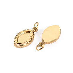Real 14K Gold Plated 304 Stainless Steel Pendant Cabochon Settings, with Jump Rings, Horse Eye, Real 14K Gold Plated, Tray: 7.5x4mm, 14x7x2mm, Jump Ring: 3.8x0.5mm, 2.8mm inner diameter