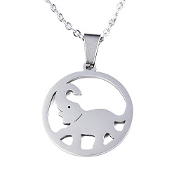 Stainless Steel Color 201 Stainless Steel Pendants Necklaces, with Cable Chains and Lobster Claw Clasps, Elephant, Stainless Steel Color, 17.71 inch(45cm), 1.5mm