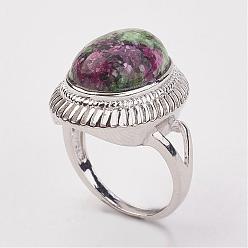 Rubis Zoïsite Rubis naturel dans les anneaux de zoisite, avec accessoire anneau en laiton, platine, ovale, taille 8, 18mm