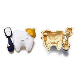 White Tooth Enamel Pin, Medical Theme Alloy Badge for Backpack Clothes, Nickel Free & Lead Free, Light Gold, White, 30x38mm, Pin: 0.7mm