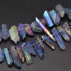 Темно-синий  Шифер Гальванические природный кристалл кварца бусы пряди, самородки, форма клыка, AB цвет, окрашенные, темно-синий, 7~15x18~60 мм, отверстие : 1 мм, около 46 шт / нитка, 16 дюйм