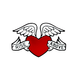 Red Heart with Wing Enamel Pin, Word Rise Above Alloy Badge for Backpack Clothes, Red, 26x40mm