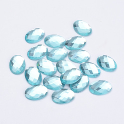 Bleu Ciel Cabochons en verre électroplaqués, dos plat et dos plaqué, facette, ovale, bleu ciel, 14x10x4mm