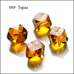 Orange Imitations de perles de cristal autrichien, grade de aaa, facette, perles de cube sans coin, orange, 4x4x4mm, Trou: 0.7~0.9mm
