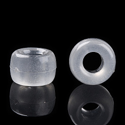 Blanco Perlas de plástico transparentes y luminosas, esmerilado, brillan en la oscuridad, barril, blanco, 9x6 mm, agujero: 3.8 mm, Sobre 1900 unidades / 500 g