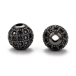 Черный Цвет Металла Латунные шарики циркония кубической, круглые, металлический черный , 8 мм, отверстие : 1.5 мм