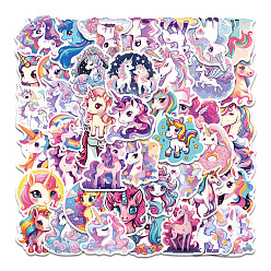 Mixed Color 50Pcs Unicorn PVC Waterproof Self-Adhesive Stickers, Cartoon Stickers, for Party Decorative Presents, Mixed Color, 40~70mm