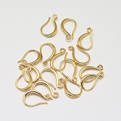 Real 18K Gold Plated Brass Earring Hooks, Ear Wire, with Horizontal Loop, Cadmium Free & Nickel Free & Lead Free, Real 18K Gold Plated, 15x9x2mm, Hole: 1mm, 18 Gauge, Pin: 1mm