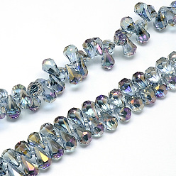 Mauve Perles en verre electroplate, perles percées, arc-en-ciel plaqué, facette, larme, mauve, 13~14x9mm, Trou: 1.5mm, Environ 100 pcs/chapelet, 19.29 pouce