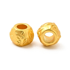Matte Gold Color Rack Plating Alloy European Beads, Large Hole Beads, Lead Free & Cadmium Free & Nickel Free, Rondelle with Leaf, Matte Gold Color, 10x10x8.5mm, Hole: 4.5mm