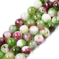 Camellia Natural Dyed White Jade Gemstone Bead Strands, Round, Camellia, 6mm, Hole: 1mm, about 66pcs/strand, 15.7 inch