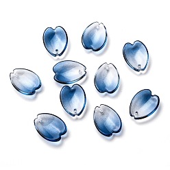 Royal Blue Transparent Glass Pendants,  Sakura Petaline, Royal Blue, 16x12x3.5mm, Hole: 0.9mm