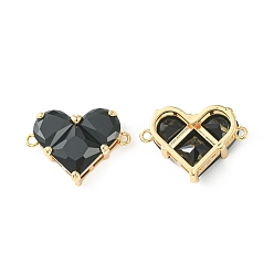 Black Brass Pave Cubic Zirconia Connector Charms, Heart Links, Real 18K Gold Plated, Black, 18.5x26x7.5mm, Hole: 1.6mm