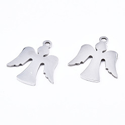 Stainless Steel Color 201 Stainless Steel Charms, Laser Cut, Angel, Stainless Steel Color, 16x15x1mm, Hole: 1.4mm