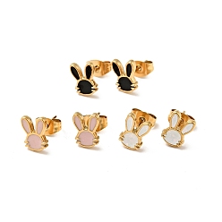 Mixed Color Enamel Rabbit Stud Earrings with 316 Surgical Stainless Steel Pins, Gold Plated 304 Stainless Steel Jewelry for Women, Mixed Color, 8.5x6.5mm, Pin: 0.8mm