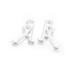Letter A Silver Color Plated Alloy Letter Pendants, Rack Plating, Cadmium Free & Lead Free, Letter.A, 13x10x2mm, Hole: 1.5mm