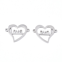 Stainless Steel Color 201 Stainless Steel Links Connectors, Laser Cut, for Valentine's Day, Heart with Word Love, Stainless Steel Color, 16.5x21.5x1mm, Hole: 1.2mm