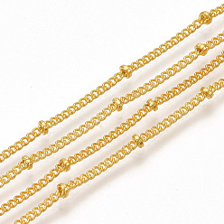 Golden Brass Coated Iron Curb Chain Necklace Making, with Beads and Lobster Claw Clasps, Golden, 32 inch(81.5cm)