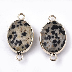 Dalmatian Jasper Natural Dalmatian Jasper Links Connectors, with Light Gold Tone Brass Findings, Oval, Faceted, 27.5x14.5x6mm, Hole: 2mm
