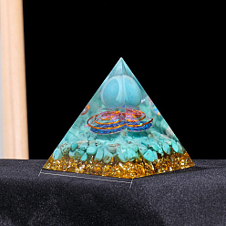 Synthetic Turquoise Resin Orgonite Pyramid Display Decorations, with Synthetic Turquoise, for Home Office Desk, 60mm