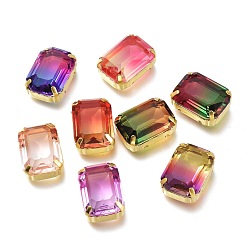 Mixed Color Sew on Rhinestone, Glass Rhinestone, with Golden Tone Brass Prong Settings, Garments Accessories, Rectangle, Faceted, Mixed Color, 18x13x7.5mm, Hole: 0.8mm