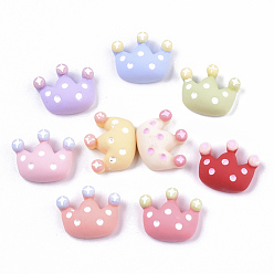 Mixed Color Opaque Resin Cabochons, Crown with Polka Dot, Mixed Color, 18x22x9mm