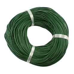 Зеленый Шнур натуральной кожи, кожаный шнур ювелирных изделий, ювелирные изделия DIY делает материал, круглые, окрашенные, зелёные, 2 мм