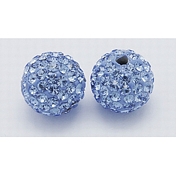 Light Steel Blue Grade A  Rhinestone Beads, Pave Disco Ball Beads, Resin and China Clay, Round, Blue, PP9(1.5.~1.6mm), 8mm, Hole: 1mm