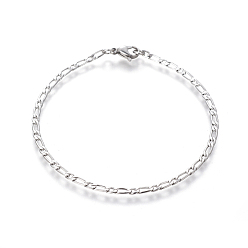 Stainless Steel Color 304 Stainless Steel Figaro Chain Bracelets, with Lobster Claw Clasps, Stainless Steel Color, 8-1/8 inch(20.5cm), 2.5mm