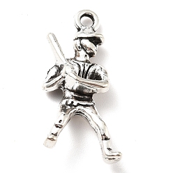 Antique Silver Tibetan Style Alloy Pendants, Baseball Player, Antique Silver, 25x11.5x5mm, Hole: 1.8mm