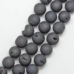 Gray Plated Electroplated Natural Druzy Geode Agate Beads Strands, Dyed, Frosted, Round, Gray Plated, 18~18.5mm, Hole: 2mm, about 22pcs/strand, 16.3 inch