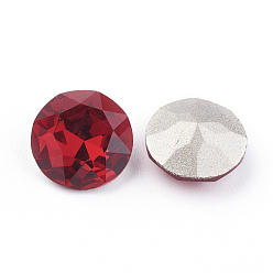 Ruby Pointed Back & Back Plated K9 Glass Rhinestone Cabochons, Grade A, Faceted, Flat Round, Ruby, 8x4.5mm