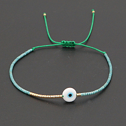 Turquoise Pâle Bracelet réglable en perles tressées avec mot de passe mauvais œil, turquoise pale, 11 pouce (28 cm)