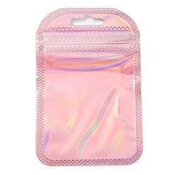 Pink Emballage laser en plastique sacs à fermeture éclair yinyang, pochettes supérieures auto-scellantes, rectangle, rose, 10x6.5x0.15 cm, épaisseur unilatérale : 2.5 mil(0.065mm)