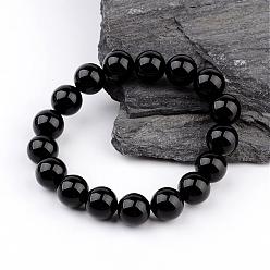 Agate Noire Bracelets extensibles en perles rondes en agate noire naturelle (teintes), 58mm, Environ 17 pcs/chapelet