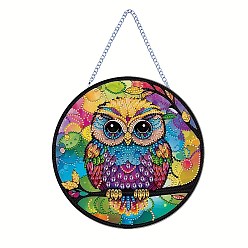 Colorful Owl Pattern DIY Diamond Painting Pendant Decoration Kit, Hanging Door Sign Kits, Including Resin Rhinestones Bag, Diamond Sticky Pen, Tray Plate & Glue Clay, Colorful, 193x193mm