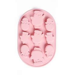 Pink Moules en silicone de qualité alimentaire à thème de Pâques, moules fondants, moules de cuisson, chocolat, candy, des biscuits, fabrication de bijoux en résine uv & résine époxy, poussin de Pâques, rose, 228x150x22.5mm, Taille intérieure: 41.5~63x30.5~48 mm