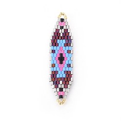 Colorful MIYUKI & TOHO Handmade Japanese Seed Beads Links, Loom Pattern, Shuttle Shape, Colorful, 50~52x13~14x1.7mm, Hole: 1.5mm