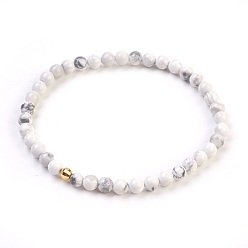 Howlite Bracelets extensibles de howlite naturelle, avec 925 perles d'espacement en argent sterling, ronde, 2-1/8 pouce (5.5 cm)